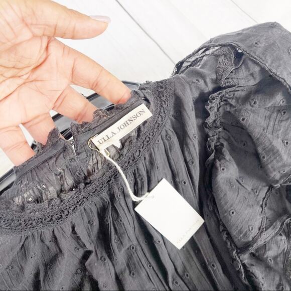 Ulla Johnson Womens Dorithie Embroidered florals Round Neck Dress in Noir Size 8 - Picture 3 of 5